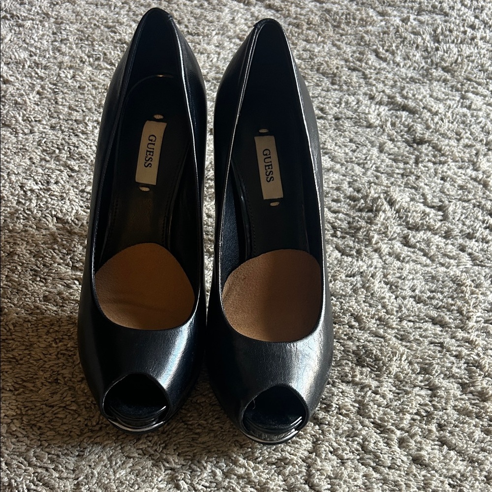 Guess Black Peep Toe Heels